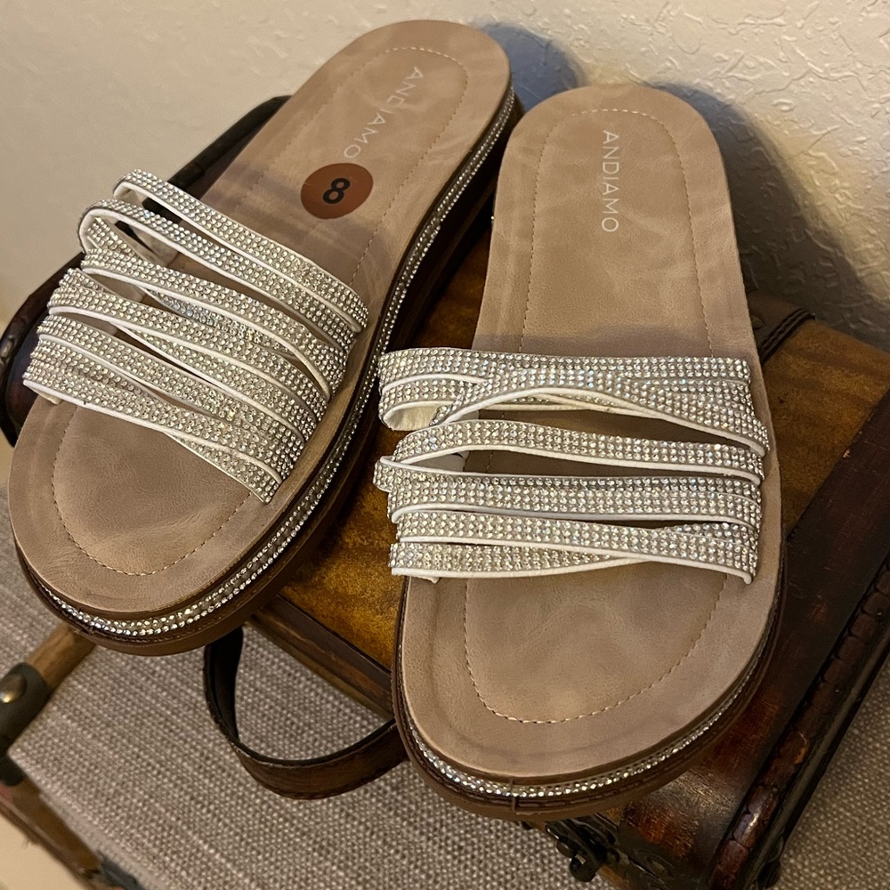Brand New- Andiamo Rhinestone Slides- Size 8